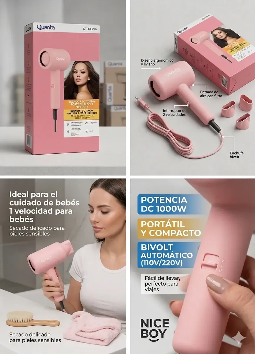 Secador de Cabello de 2 Velocidades Rosa - Imagen 2
